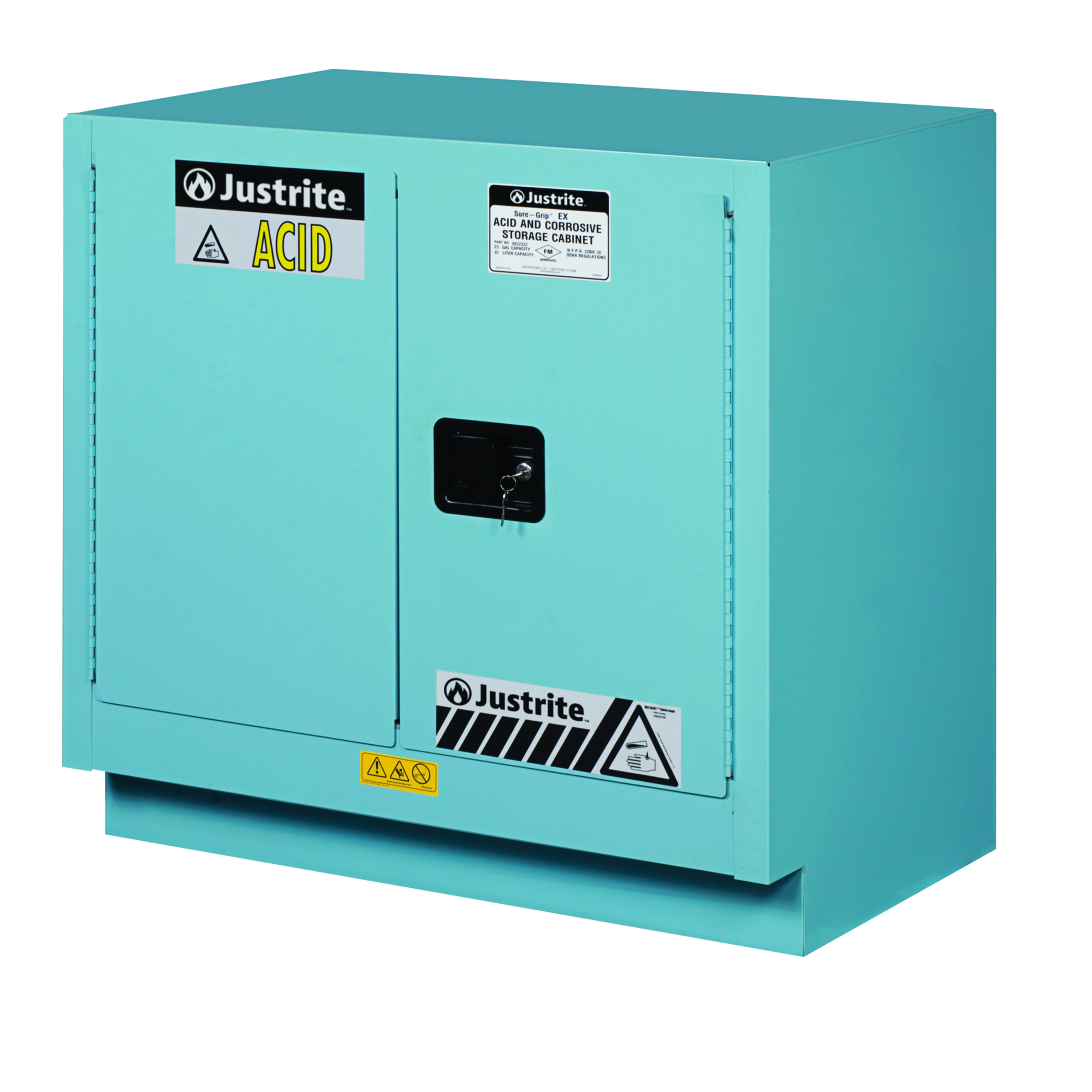 Justrite ChemCor Under Fume Hood Safety Cabinet — 23 Gal., 1 Shelf, 2 Self-Close Doors, Blue, Model# 8837222